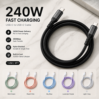 Câble USB Type C tressé en nylon de 1,2 m, charge rapide PD 240 W, 5 A, synchronisation des données USB 2.0, OEM ODM, petites commandes acceptées