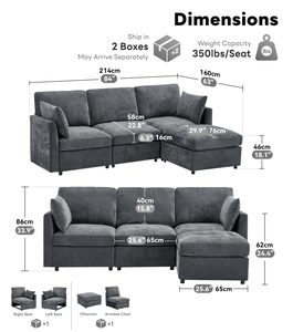Canapé modulable en chenille pour salon, confortable, en forme <span class=keywords><strong>de</strong></span> L, convertible, <span class=keywords><strong>4</strong></span> places, canapé moderne avec ottoman mobile pour appartement - Product Image 2