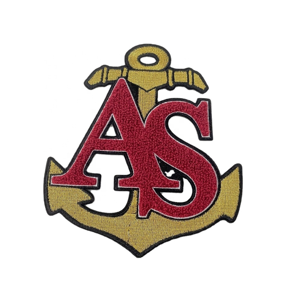 Wholesale Custom Letter AS Boat Anchor Iron-On Chenille Patches Design for Adult Clothing Decoration for Women and Men