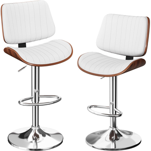 Swivel <strong>Bar</strong> <strong>Stools</strong> <strong>Set</strong> <strong>of</strong> <strong>2</strong> Adjustable Height Bentwood Barstools with PU Leather Upholstered Seat - Product Image 3