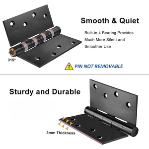 Charnières en fer noir <span class=keywords><strong>pour</strong></span> meubles, 4*4 pouces*3mm, charnières à roulement à billes robustes, charnières de porte modernes <span class=keywords><strong>pour</strong></span> portes extérieures et intérieures - Product Image 2
