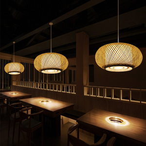 โคมไฟห้อยทรงกลองทำจากไม้ไผ่สาน ขั้วหลอด E27 แบบไส้หลอด สำหรับร้านอาหาร โรงแรม ล็อบบี้ - Product Image 3