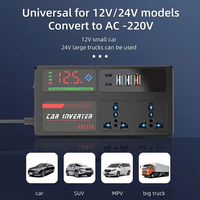 Inverter Mobil 200W DC 12V/24V ke AC 220V Adaptor Daya Ganda Tipe-C QC3.0 Konverter Mobil dengan Layar Digital Inverter Kendaraan
