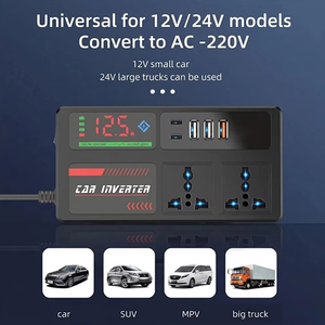 Convertisseur <span class=keywords><strong>de</strong></span> courant <span class=keywords><strong>pour</strong></span> <span class=keywords><strong>voiture</strong></span> 200W, adaptateur secteur DC 12V/24V vers AC 220V, double type-C QC3.0, avec écran numérique - Product Image 2