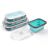Boîte à lunch pliable en silicone avec couvercle en PP de qualité alimentaire, sans BPA, réutilisable, compatible micro-ondes et lave-vaisselle