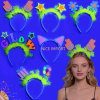 Headband Pesta Neon Gaya Bunga Terlaris dengan Jepit Rambut Bergaris Macaron Aksesoris Rambut Tema Neon