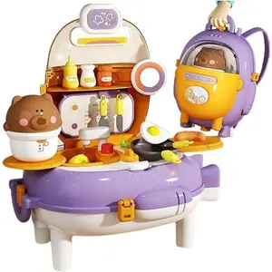 2 in 1 pretend play kitchen toys cooking set portable girl cook toy kitchen backpack basket with doctor make up different series