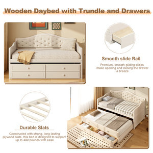 Modern Twin Daybed Trundle <b>Bed</b> 2 Storage Drawers Adjustable Eco-Friendly Upholstered Linen Sofa <b>Bed</b> Button Tufted <b>Backrest</b> <b>for</b> - Product Image 5