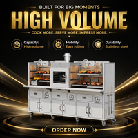 Grill Rotisserie Commercial en Acier Inoxydable au Charbon de Bois sur Chariot, Origine Guangdong Chine, pour Restaurants, Hôtels et Traiteurs