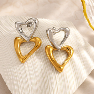 Pendientes de Botón en Forma de Corazón, Chapados en Oro de 18K, Acero Inoxidable, Joyería para el Día de San Valentín EH12260 - Product Image 2