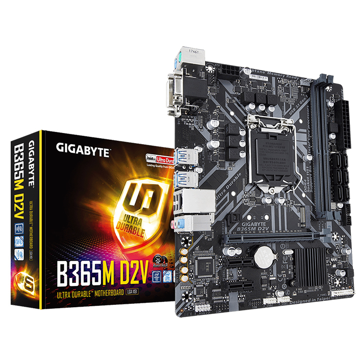 Игровая Материнская плата GIGABYTE B365M D2V, б/у, с чипсетом Intel B365, разъем LGA 1151, с поддержкой процессоров 8-го и 9-го поколения