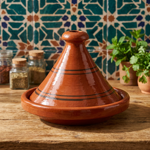 Pot à tajine marocain fait main en argile naturelle, design contemporain, diamètre 20 cm, compatible avec les cuisinières à gaz, écologique, sans revêtement - Product Image 3
