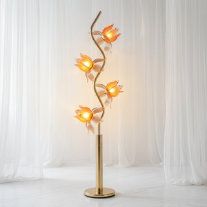 Wholesale 4-Head Lotus Accent <b>Floor</b> <b>Lamp</b>, S-curve Golden Frame, Acrylic Petal Shade, Warm Glow for Villa Interior Styling - Product Image 2