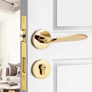 Zinc Alloy PVD Golden Color Split Lock Series Round Hand Separate Body Lock Interior Door Handles Lock Set