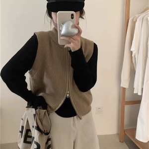 Gilet Minimalista con Zip <span class=keywords><strong>Senza</strong></span> <span class=keywords><strong>Maniche</strong></span> a Collo Alto in Poliestere Lavorato a <span class=keywords><strong>Maglia</strong></span> per Donna Autunno 2025 Maglione Tinta Unita - Product Image 2