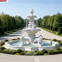 Fontaine YOUFINE sur mesure, grande, à deux niveaux, en marbre blanc, avec statue de lion marchant, pour l'entrée de villa ou de manoir, aménagement paysager