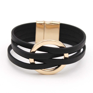 Nueva Pulsera de Cuero Cruzado para Mujer, Brazalete de Metal con Anillo Grande, Pulsera Multicapa con Cierre Magnético, Brazalete de Acero Inoxidable - Product Image 5