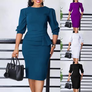 Abiti da <span class=keywords><strong>Ufficio</strong></span> Trendy di Alta Qualità per Donne, Eleganti Vestiti <span class=keywords><strong>Casual</strong></span> con Collo Tondo, Mezza Manica e Spacco, Stile Africano - Product Image 2