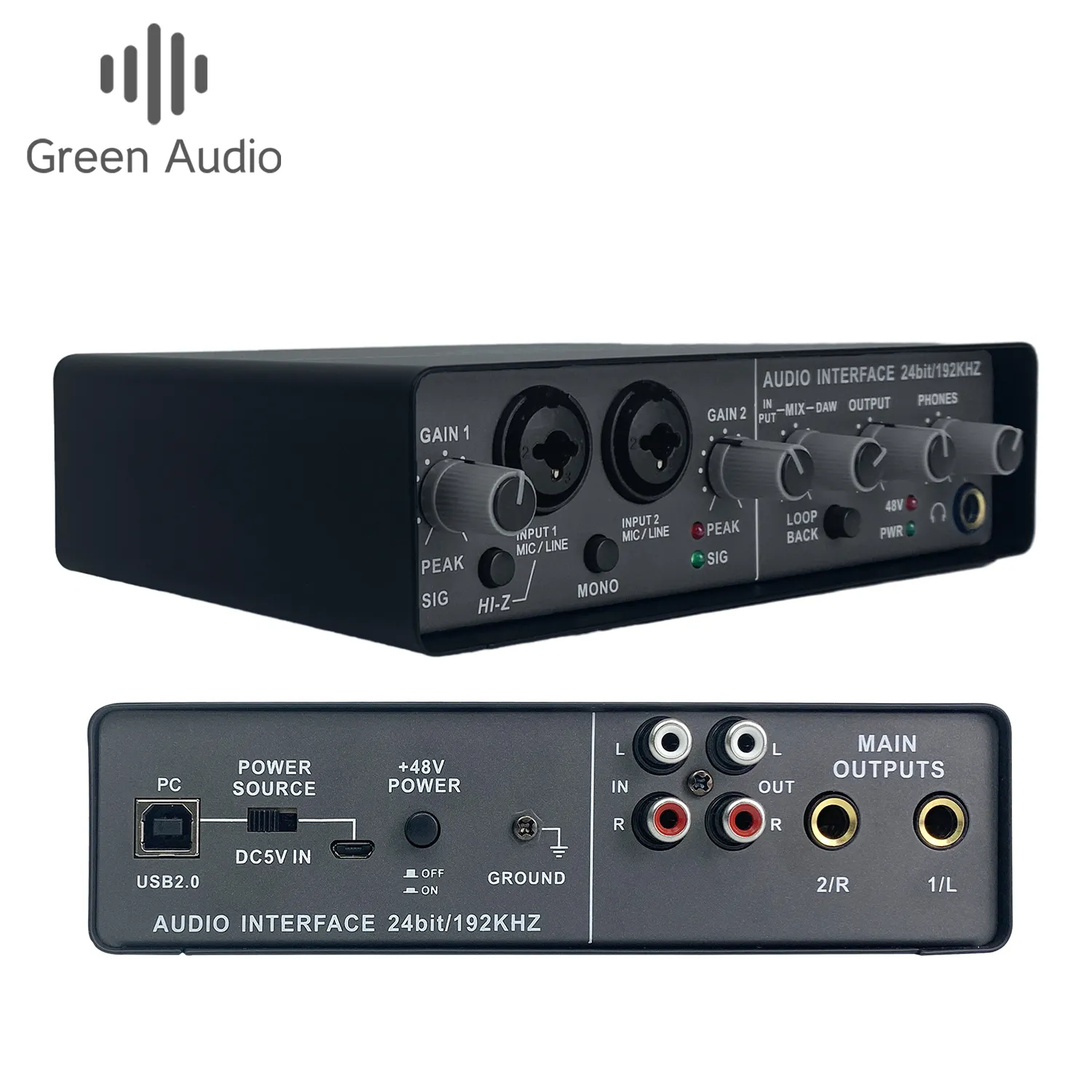 Interface audio professionnelle GAX-Q24 2x2 pour l'enregistrement de podcasts en streaming haute fidélité pour les producteurs de guitaristes silencieux