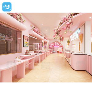 Tendance Design d'Intérieur Personnalisé pour Magasin de Sucreries, Comptoir Vitrine Mobilier pour Magasin de <span class=keywords><strong>Yaourt</strong></span> Glacé Rose - Product Image 1