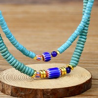 Collier pendentif en acier inoxydable fait main, style décontracté/sportif, pierre naturelle, perle de verre bleu turquoise, unisexe