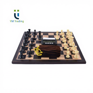 Échiquier en <span class=keywords><strong>bois</strong></span> professionnel de 20 pouces pour tournoi, noir, avec pièces d'échecs en plastique et chronomètre numérique pour l'échecs - Product Image 1