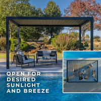 Pérgola Bioclimática Motorizada Inteligente de Aluminio con Techo de Lamas y Puertas de Vidrio sin Marco, Gazebo Eléctrico Impermeable para Jardín o Terraza