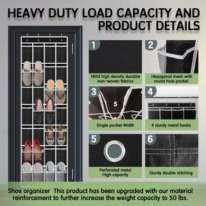 28 Pocket Over The Door <b>Shoe</b> Organizer Breathable Mesh Hanging <b>Storage</b> Rack For Closet <b>Space</b> <b>Saving</b> <b>Shoe</b> Rack - Product Image 2
