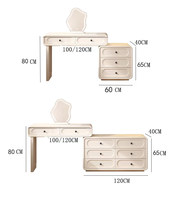 Nouvelle Coiffeuse 2026 en Bois Massif Style Crème, Table de Maquillage Moderne Intégrée avec Éclairage, Pliable et Meuble de Rangement Compact