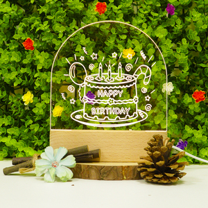 Hình Bầu Dục Bánh Sinh Nhật Mô Hình Acrylic Món Quà Ánh Sáng Ban Đêm Gỗ Món Quà Sinh Nhật Bộ Quà Tặng 3D Gỗ LED Cơ Sở Khuyến Mại Bộ Quà Tặng Đèn H - Product Image 5