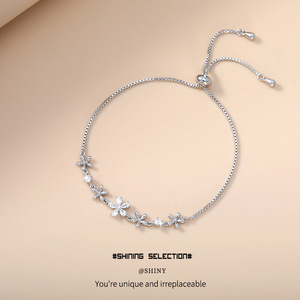Flower Pattern <b>Adjustable</b> <b>Bracelet</b> Copper Alloy Claw Setting Everyday Wear - Product Image 1