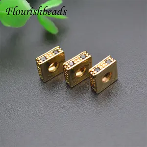 Anti Fading 18K Gold Plated Black CZ Pave Square Spacer Beads for DIY Woman Jewelry Bracelet Making Supplier
