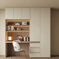 Bureau d'étude et bibliothèque combinés au design varié avec éclairage LED et armoire de rangement à portes vitrées pour chambre à coucher