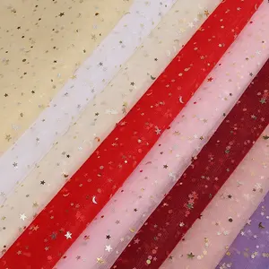 Saia de renda estrela e lua padrão colorido glitter tule tecido para crianças