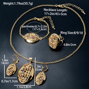 Ensemble de bijoux de mariée plaqué or 14 carats de style Dubaï avec boucles d'oreilles et collier en zircon pour femmes, occasions de fête et de mariage - Product Image 6