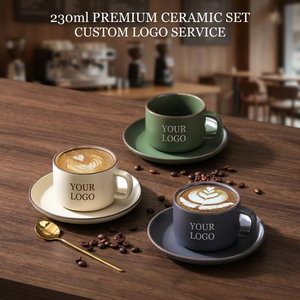 Set Tazza e Piattino per Caffè Kingze, Design Minimalista Nordico, 230ml, in Porcellana, per Latte e Cappuccino - Product Image 4