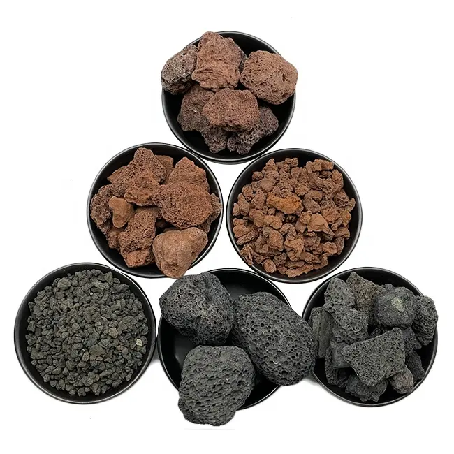 Круглый натуральный черный большой камень-лава, вулканический садоводческий необработанный пемза для растений, базальтовый порошок, цена производителя