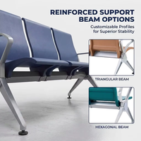 Banc d'attente moderne pour terminal aéroportuaire, assise en rangée 3 places pour salon d'aéroport et intégration d'infrastructure spatiale commerciale