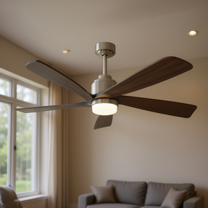 Ventilateur de plafond moderne 52 pouces, 5 pales en bois massif, moteur DC, lumière LED à intensité variable, télécommande, usage domestique - Product Image 2