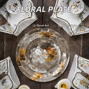 Hand-Painted Flower Wind Design Bone China <b>Ceramic</b> <b>Plate</b> Creative Minimalist Home Steak Cake Serving Nordic Restaurant Business - Product Image 3