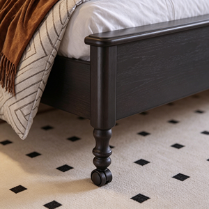 Premium Black Solid Wood Bed Frame French Vintage Wavy Red Velvet Upholstered Headboard Comfortable Bedroom Furniture Stable Hom - Product Image 5