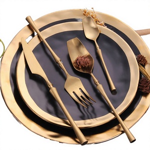 Ensemble de couverts en acier inoxydable plaqué or mat de luxe avec boîte cadeau, design moderne, argenterie haut de gamme pour les fêtes - Product Image 2