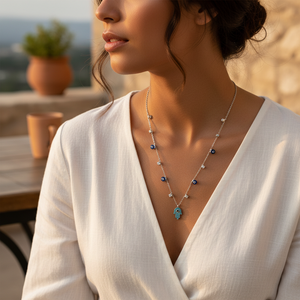 Collier pendentif mode mauvais œil en métal argenté avec breloques suspendues - Product Image 3