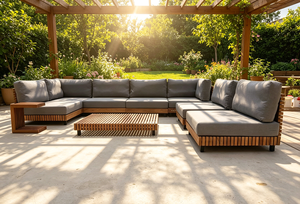 Luxury Solid Teak <b>Wood</b> Modular Outdoor Sectional <b>Set</b> with Waterproof Grey Cushions Roots-tk-09 <b>Wood</b> <b>Set</b> Models - Product Image 2