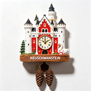 Imán de nevera personalizado con reloj del Castillo de <span class=keywords><strong>Neuschwanstein</strong></span> en 3D, recuerdo de resina con péndulo, recuerdo turístico de resina 3D con marca personalizada - Product Image 1