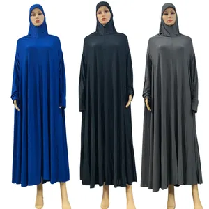 穆斯林妇女Jilbab一体式祈祷礼服连帽Abaya蝙蝠袖伊斯兰服装迪拜沙特黑色头巾土耳其谦虚
