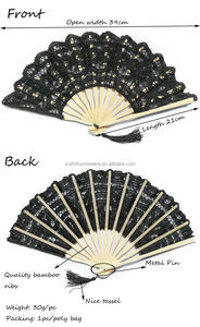 婚礼装饰舞蹈派对纯棉黑色蕾丝折叠手持扇子刺绣新娘手扇竹五线谱 - Product Image 6