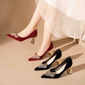 Chaussures à talons pointus en velours avec décoration en cristal, chaussures de fête de mariage, taille 35 36 37 38 39 40 - Product Image 4