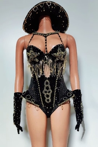 Rhinestone Tassel Bodysuits Gloves Hats <strong>Rave</strong> Music Festival <strong>Outfits</strong> Sets <strong>Women</strong> Club Party Gogo Dancer Wear Performance Jumpsuit - Product Image 6