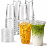Gobelet en plastique PET jetable de 16 oz, transparent, diamètre 98 mm, fond rond, avec couvercle, personnalisable avec logo, pour boissons froides, à emporter, pour les magasins